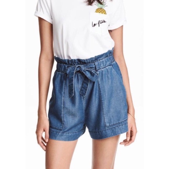 *NWT* Tencel Chambray Paperbag Waist Shorts - Picture 1 of 6